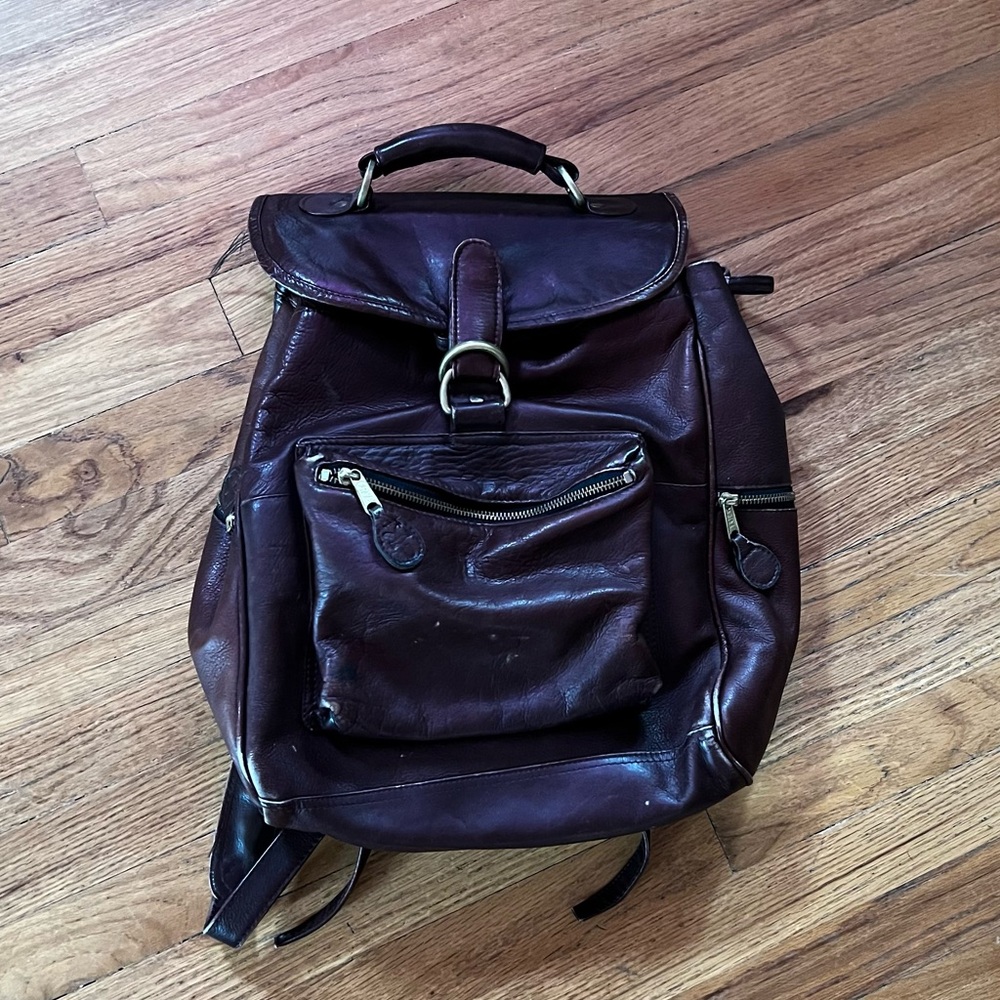Vintage Frye Leather Backpack - Drawstring Closure Multiple Pockets Metal Zipper